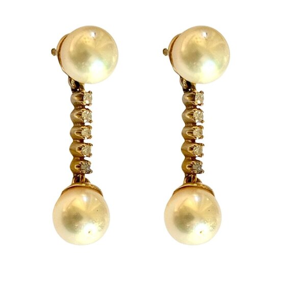 Pearl and Diamond Drop 14K Earrings Vintage - Picture 1 of 10